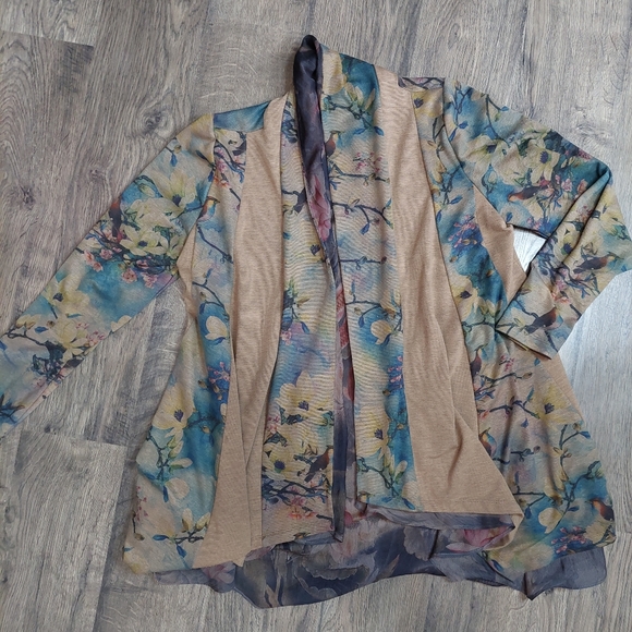 Soft Surroundings PM Bird Print‎ Topper Cardigan Duster Jacket Asymmetraical - Picture 2 of 7